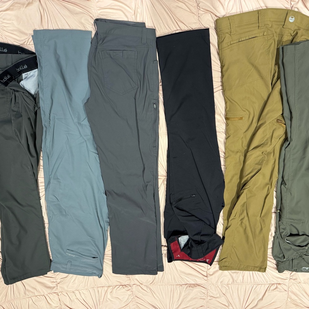 Mens tech - travel pants, various styles/sizes Wrangler, Stoic, Edi Bauer, Bolle